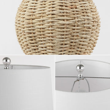 Nora 22" Rustic Coastal Rattan Globe LED Table Lamps - JONATHAN Y